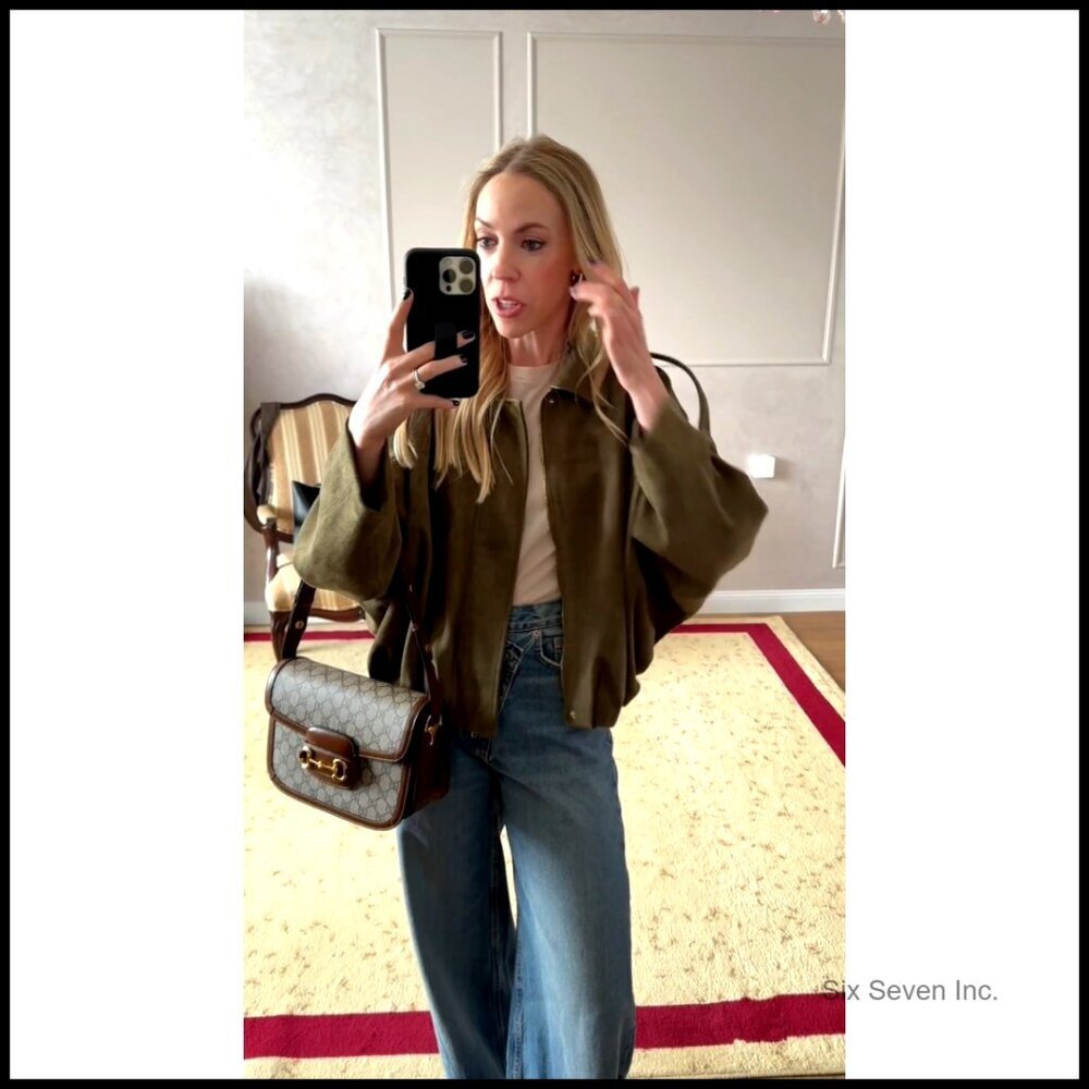 Faux Suede Bomber Jacket Oversized Lapel Long Dolman Sleeves Streetwear Chic - Picture 7 of 7